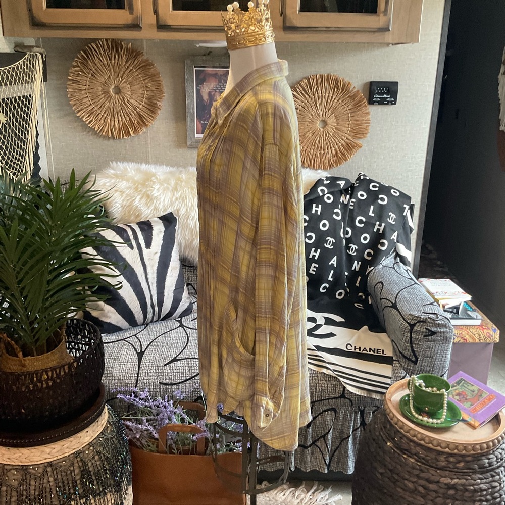 Free People One Yellow and Gray Plaid Women's Tunic M - Picture 4 of 11